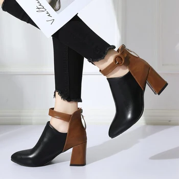 SE IFOND 2019 Mulheres Botas de PU Leater Rodada Toe Ankle Boots Para as Mulheres a Moda Pulseira de Fivela Elegantes Sapatos de Mulher de Preto Plus Size 11