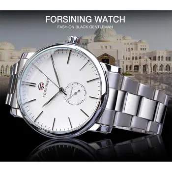 Forsining Mecânicos Automáticos Os Relógios De Homens De Clássico Homem De Relógios As Melhores Marcas De Luxo Aço Inoxidável De Prata De Negócios De Moda Relógio