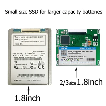 Novo SSD e bateria para o iPod classic 7gen 128GB de Vídeo do iPod de 5ª geração substitui mk3008gah mk8010gah mk1634gal iPod 256G 512GB