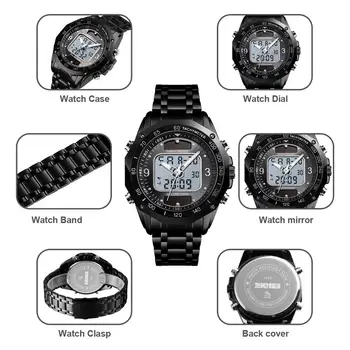 SKMEI de Quartzo de Japão do Movimento Digital Dual Time Relógios de Homens de melhor Marca de Luxo Aço Inoxidável Cronómetro Calendário Relógio de Pulso de 1493