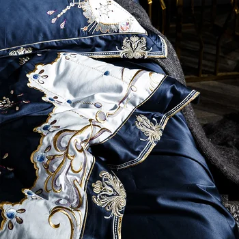 Em 2018, algodão egípcio Conjunto de roupa de Cama bordado de Capa de Edredão Set Super Macia Capa de Edredão queen size, roupas de cama 4 Peças Quentes