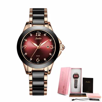 2021 Quente SUNKTA Marca de Moda Assistir a Mulher de Luxo Cerâmica E Liga Analógico Pulseira relógio de Pulso Relógio Feminino Montre Relógio
