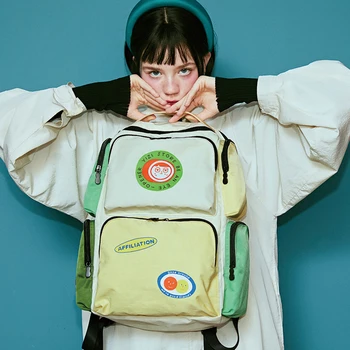 2020 novo original à prova de salpicos de oxford sacos de escola para adolescentes casual multi-bolsos e mochilas com bloco de cores (DIVERSÃO KIK STORE))
