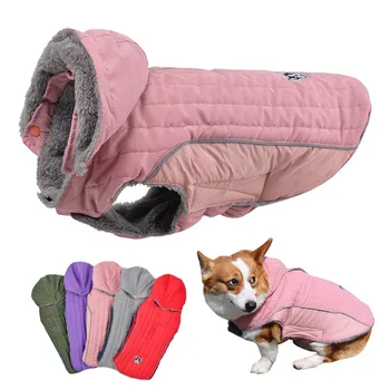 Winter Dog Clothes Thick Fleece Warm Dog Clothing Winter Dog Jacket Reflective Adjustable Belly Quilted Dog Coat Removable Hood