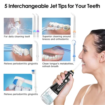 5 Modos Portátil 300ml Oral Irrigantes Recarregável USB Dental de Água Flosser Jet Impermeável Irrigantes Dental os Dentes mais+5 Dicas