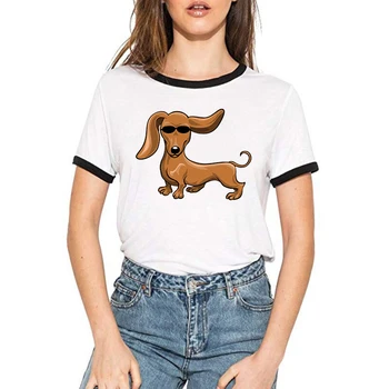 Dachshund Cão De Impressão Mulheres Camiseta De Manga Curta Casual E Funny T-Shirt De Verão Hipster Anime T-Shirt Feminina Harajuku Roupas Tops