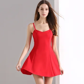 Vestido de verão de Espaguete fita para o Mini Vestidos de Mulheres Sexy com decote em V sem Mangas Praia sem encosto Elegante Meninas Branco Vestido Vermelho
