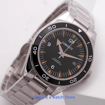 Corgeut 41mm Mecânico Automático Mens Watch Marca de Luxo Luminosa Impermeável 007 Relógio de mergulho Vidro de Safira Homens relógio de Pulso