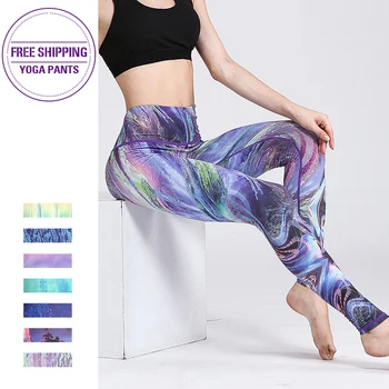 SEXY Fitness Yoga Calças de cintura Alta Esporte Mulheres Leggings Ginásio Elástico Imprime meia-Calça Longa para a Execução de Barriga de Controle de 2020 Espólio