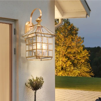 TRAZOS: Cobre lâmpada de parede Exterior Europeia Exterior do Jardim do DIODO emissor de Milho Lâmpadas Varanda Impermeável IP55 Pátio Escadas Lâmpada de Parede