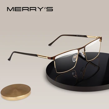MERRYS DESIGN Homens Praça da Liga de Óculos de Armação Masculina de Luxo Óptico de Negócios Estilo de Miopia Prescrição Hipermetropia Óculos S2052