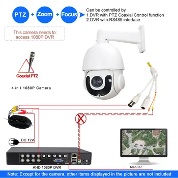 De Segurança do CCTV do Exterior de Alta Velocidade da Abóbada AHD 1080P Câmera PTZ CVI TVI CVBS 4IN1 2MP Zoom de 30X Coaxial, controle PTZ Noite do Dia de IR 150M
