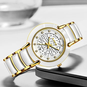 LIGE Novo de Alta Qualidade Casal Branco do relógio Genuíno do Preto de Cerâmica Nova Marca de Relógios à prova d'água Quartzo para Mulheres dos Homens relógio de Pulso+Caixa