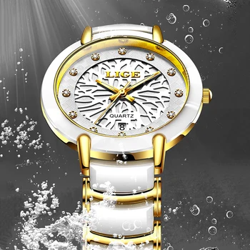 LIGE Novo de Alta Qualidade Casal Branco do relógio Genuíno do Preto de Cerâmica Nova Marca de Relógios à prova d'água Quartzo para Mulheres dos Homens relógio de Pulso+Caixa