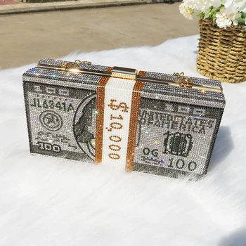 BaoYaFang 2020 Novas Chegada de casamento bolsa de Festa, bolsa Dia Garras de Dólares de Dinheiro-USD Noite de Sacos de Embreagem Única Cadeia de Saco de Ombro