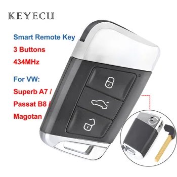 Keyecu 3 Botões de 434MHz Smart Remote Chave do Carro Fob para VW Volkswagen Passat B8 2016 2017 2018, Magotan, Excelente A7