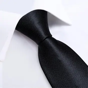 Homens de Gravata Preta Sólida Casamento Gravata de Seda Para os Homens de Lenço de Punho Anel de Laço Conjunto DiBanGu Designer de Moda Festa JZ-03-251