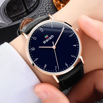 SWISH Homens de Moda Quartzo relógio de Pulso 2020 Homens Relógios com Números Impermeável de Couro Simples, Esportes Relógios Zegarek Meski