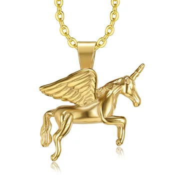 Moda personalidade acessórios Unicórnio criativas Europeias simplicidade Pegasus pingente clavícula cadeia de titânio de aço ouro 18K