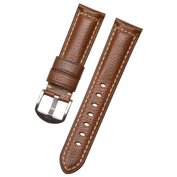 BEAFIRY de Couro Genuíno 20mm 22mm 24mm Faixa de Relógio de Litchi Padrão de pulseiras de Relógio Marrom Escuro, Marrom claro Watchbands para homens mulheres