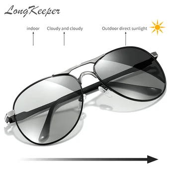 LongKeeper Fotossensíveis Polarizada Óculos de sol masculino Masculino Esporte Piloto de Condução de Óculos de Metal, Proteção UV, Oculos Masculino