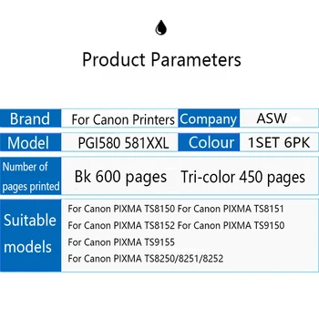18PK Compatível pgi580 cli581 de tinta para Canon PGI 580 PGBK CLI 581 BK/C/M/Y/PBK XL para PIXMA TS8150 TS8151 TS8152 TS9150 TS9155