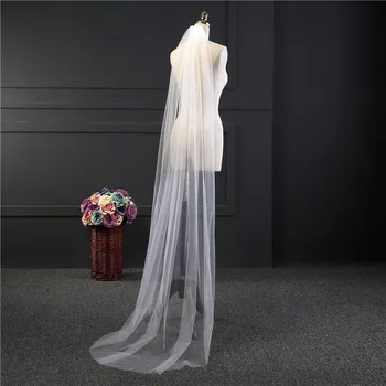 NZUK baratos Fotos Reais 3M ou 2M Branco/Marfim Véu de Noiva de Uma camada longo Véu de Noiva Cabeça e Véu de Noiva Acessórios Venda Quente