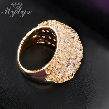 Mytys Moda de Malha de Ouro Anel de Cristal de Tamanho 6 7 8 9 10 Claro Zircão Declaração de Anéis para as Mulheres R561