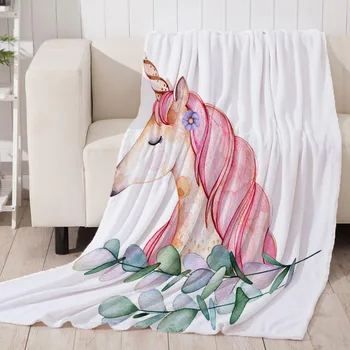 Venda quente Unicórnio cor-de-Rosa Cavalo de Coração Jogar Cobertor Thicking pausa para o Almoço cobertor Bedsheet Confortável Impresso Macio Jogar de Viagens