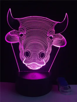 Gado Touro Vaca 3D Lâmpada de Iluminação LED USB Fade Humor Noite de Luz Multicolor Controlador de Toque Remoto Luminaria Alterar a Tabela de Presente
