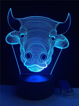 Gado Touro Vaca 3D Lâmpada de Iluminação LED USB Fade Humor Noite de Luz Multicolor Controlador de Toque Remoto Luminaria Alterar a Tabela de Presente