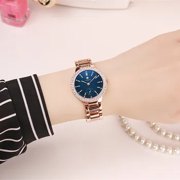 Novo WWOOR Diamante de Cristal Mulheres, Senhoras Relógios Pulseira Relógio de Marca de Luxo Impermeável de Aço Inoxidável Casual Mulher Relógio de Quartzo
