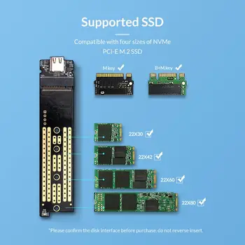 ORICO M. 2 NVME SSD Gabinete de Alumínio USB Tipo C SSD Caso de Suporte 10Gbps UASP M. 2 USB 3.1 NVME Compartimento de Unidade de Disco Rígido da Caixa
