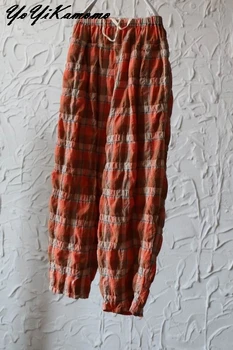 YoYiKamomo 2017 mulheres calças de algodão roupa de verão arte do vintage de lazer wide-legged calças soltas tamanho grande para mulheres calças