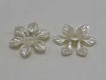 100 Marfim Acrílico Pearl De 6 Pétalas de Flores de Miçangas Cap 24 milímetros Furo Central de Costura, Artesanato