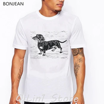 Dachshund Arte de Impressão vintage t-shirt dos homens amante do cão camiseta homme summer tops dos homens t-shirts anime branca personalizada camiseta camiseta