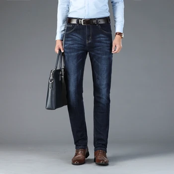 Confortável, bambu, fibra de algodão dos homens fit jeans 2020 outono roupas de marca bordado business casual de alta qualidade calças