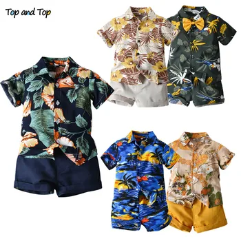 Top e Top Havaianas Crianças Meninos Roupa Casual Manga Curta Impresso Camisa+Shorts de Crianças Meninos 2Pcs Terno de Roupas Infantil Menino