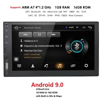 2 Din Rádio do Carro Android 9 de Navegação GPS Universal Leitor de Ecrã Táctil de 7 Polegadas Estéreo Autoradio Multimídia SWC Idioma russo