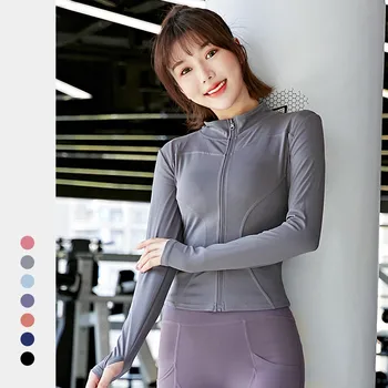 Roupas de Yoga do emagrecimento do zíper esportes casaco mulher manga comprida, calças de execução de fitness tops de outono e de inverno modelos