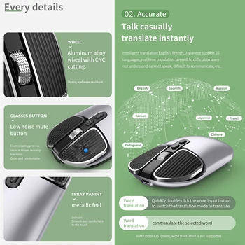 Ai Duplo Sistema de Voz do Mouse em 26 Idiomas, Tradução Portátil de Voz do Office Mouse versão Internacional do Smart Mouse sem fio