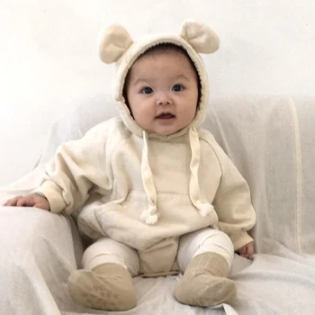 Estilo Coreano De Bebê Bodys Bonitinho Urso Ouvidos Mais De Veludo Roupas Do Bebê Roupa De Meninos Crianças Body Bebê Roupas De Menina