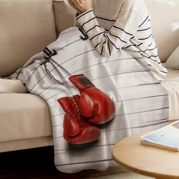 Vermelho Luvas de Boxe Contra a Parede de Madeira Lançar Cobertor Quente Cobertor de Microfibra Quarto Sofá Fornece Cobertores para Camas