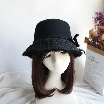 202011-panshi-heben outono inverno Tweed bowknot senhora lã de lazer balde cap mulheres de pescadores chapéu