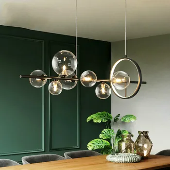 Preto LED candelabro moderno de vidro transparente bolha abajur de iluminação interior cozinha escritório sala de jantar luminária de suspensão