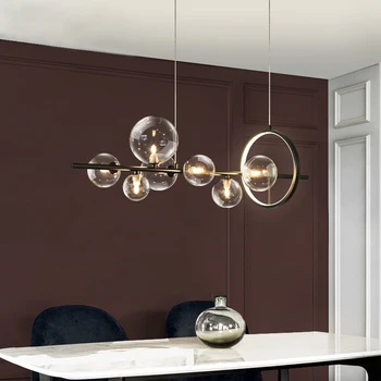 Preto LED candelabro moderno de vidro transparente bolha abajur de iluminação interior cozinha escritório sala de jantar luminária de suspensão