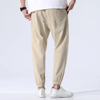 Reta Calças de Moda masculina de Sólido Elástico na Cintura Casual Calças 2021 Homens Streetwear Soltas de Algodão Japonês Mens de Calças de Fundos de