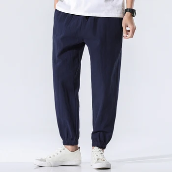 Reta Calças de Moda masculina de Sólido Elástico na Cintura Casual Calças 2021 Homens Streetwear Soltas de Algodão Japonês Mens de Calças de Fundos de
