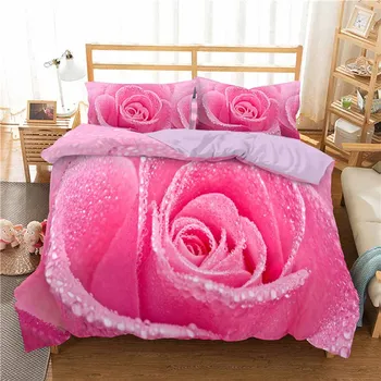 WOSTAR roupa de cama de luxo conjunto de capa de edredão fronha têxteis para o lar 3pcs/conjunto de roupa de cama 3d impressão digital clássico Rosa Flores