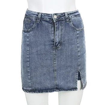 Mulheres De Saia Jeans Denim Bodycon Lado De Divisão Corte Sexy Mini Saias Retas Estética Cintura Alta Moda De Verão De Roupas 2020
